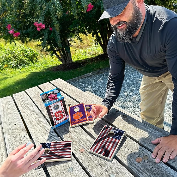 Coinhole Desktop Coin Bouncing Party Game Set | Tabletop Cornhole Board Game | Small Cornhole Travel Game Includes Coins
