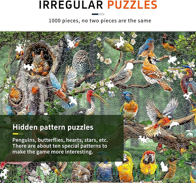 Colorful Birds Party 1000-Piece Jigsaw Puzzle for Adults, Challenging Puzzle Game with Unique Shaped Pieces, Perfect for Game Nights and Gift-Giving, Finished Puzzle Size is 26.6 x 19.2 in