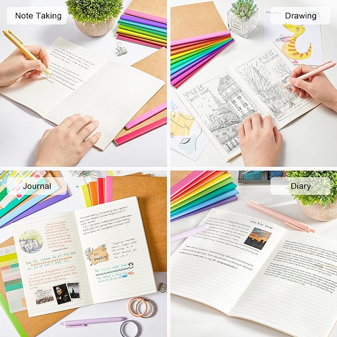feela 48 Pack Composition Notebooks Bulk, Kraft Cover Lined Blank College Ruled Composition Travel Journals with Rainbow Spines For Women Students Business, 60 Pages, 8.3”x 5.5”, A5, 8 Colors