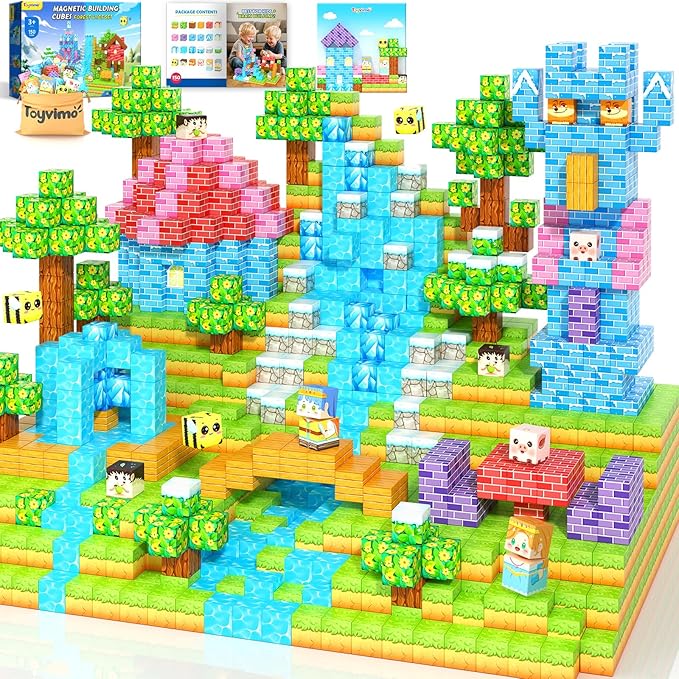 Magnetic Blocks 150PCS Magnet Building Blocks Girls Boys Toys Ages 3-5 6-8 10-12 STEM Building Kids Toys, Build Mine Magnet World Educational Gift for Boys and Girls Ages 3+