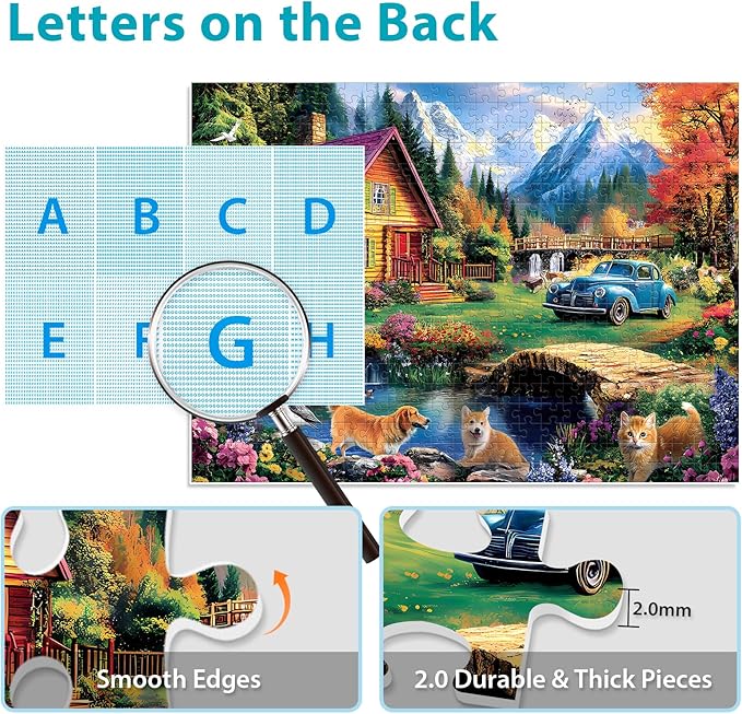 500 Piece Puzzles for Adults,Beautiful Country Cottage Jigsaw Puzzle for Adults Kids Seniors,Recycled Cardboard Dogs Cat Puzzle 500 Piece,Family Activity Great Gift for Family Friends 20.5 * 15 inch