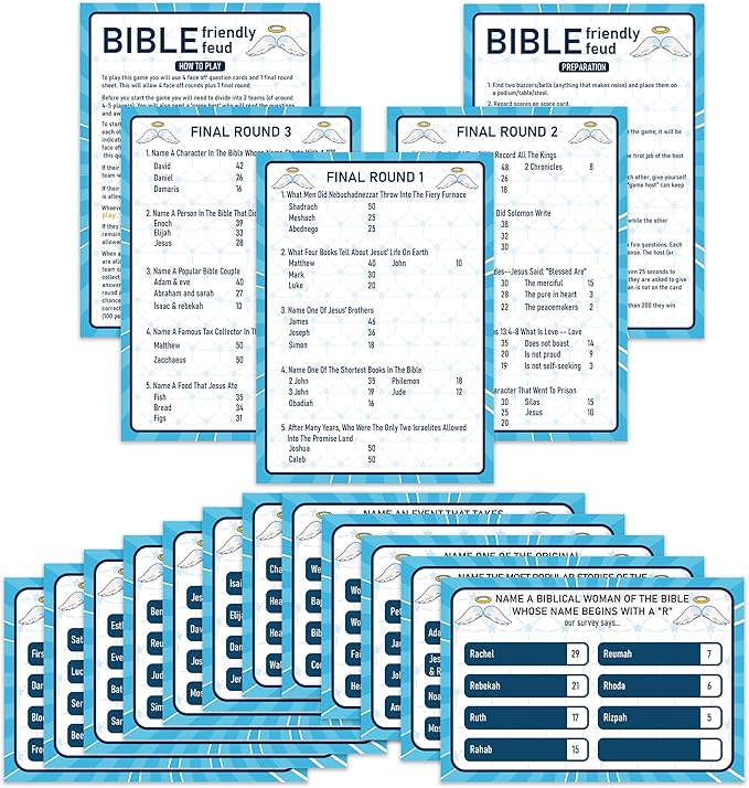UHADRE Bible Feud Game, Bible Family Feud Cards, Christian Party Game, Christian Family Activity Games, Bible Themed Trivia Quiz, Christian Party Supplies -BFF01