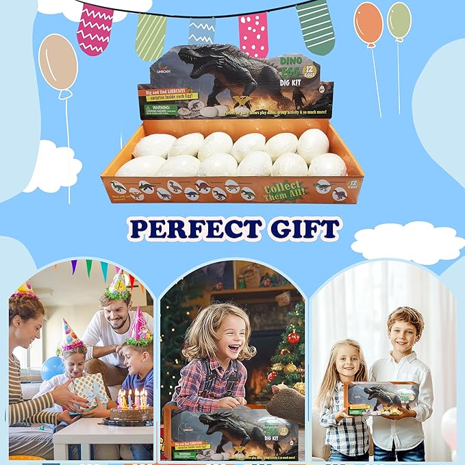 Dino Eggs Dig Kit 12Pcs Dinosaur Excavation Bricks Toys Archaeology Science STEM Experiments Toy Egg Hunt Party Gift for Kids 6-12 Years Old and Up Boys Girls