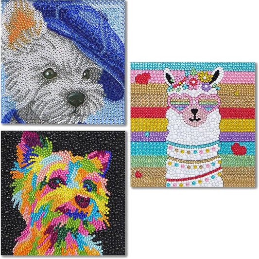 Libfx Diamond Art Kits for Kids 3 PCS Diamond Art for Girls Boys Beginners Arts and Crafts for Kids Ages 8-12 (Alpaca-Dog)