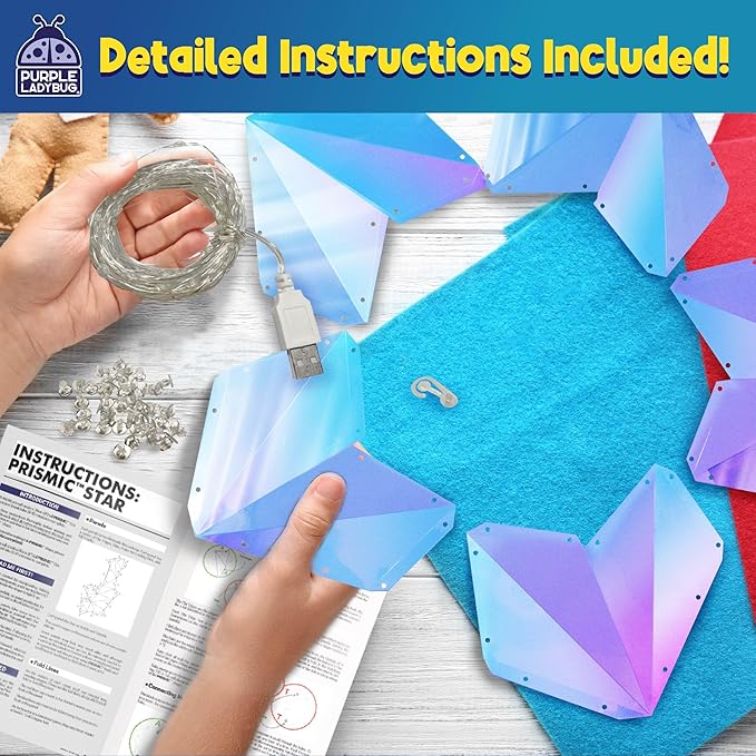 Prismic Star Lantern Craft Kit - Geometric Hanging Light Decoration, USB Powered DIY 3D LED Ornament - Birthday Gifts for Kids 8-12, Kids Safe Activity, Indoor Assembly Project, Room Display Decor