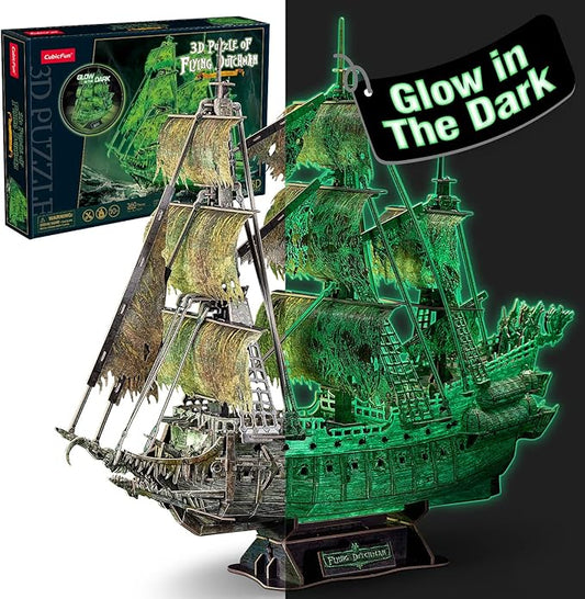 CubicFun 3D Jigsaw Puzzles Dutch Ship Model Flying Luminous Haunted Pirate Ship DIY for Adults and Kids, Building Kits Office Decoration for Women and Men, 360 Pieces