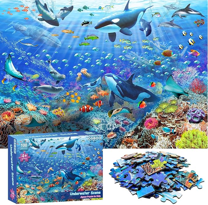 Puzzles for Kids Ages 4-8 6-8 8-10 Year Old - Underwater Scene - 100 Pieces Jigsaw Puzzle for Kids Learning Educational Puzzles for Boys Girls (with Sturdy Box)