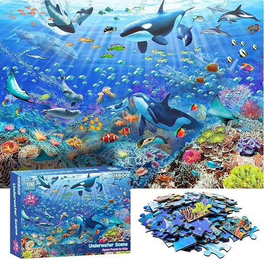 Puzzles for Kids Ages 4-8 6-8 8-10 Year Old - Underwater Scene - 100 Pieces Jigsaw Puzzle for Kids Learning Educational Puzzles for Boys Girls (with Sturdy Box)