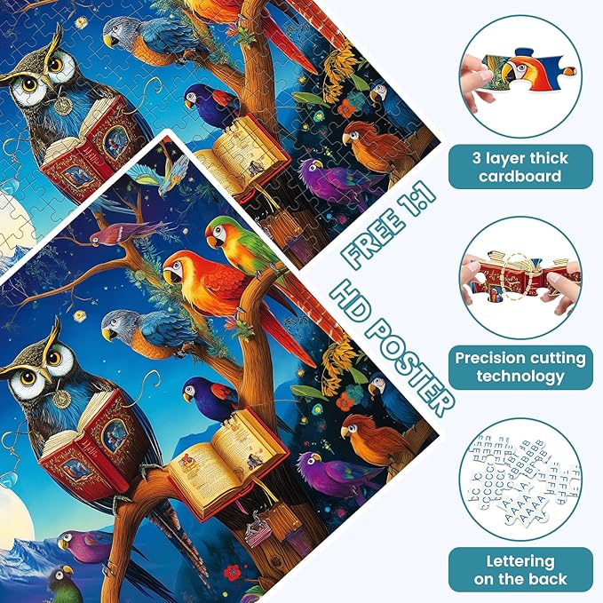 300 Pieces Owl Puzzle for Adults, Parrot Jigsaw Puzzle 300 Pieces Recycled Cardboard Jigsaw Puzzles for Adults, Family Challenging Game Home Decor Gift Toy for Teens Kids Seniors 20.5×15 in