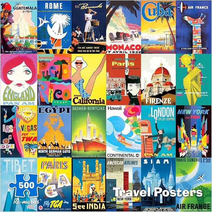 Re-marks Travel Posters, Poster Puzzle, 500-Piece Jigsaw Puzzle for All Ages