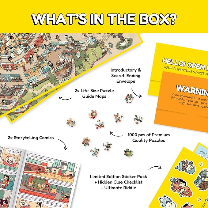 Jigsaw Puzzles 1000 Pieces - Magic Mystery Story Secret Ending Puzzle - Perfect Game Night for Adults & Kids - Cat Dog Cartoon Theme (Snack Attack)