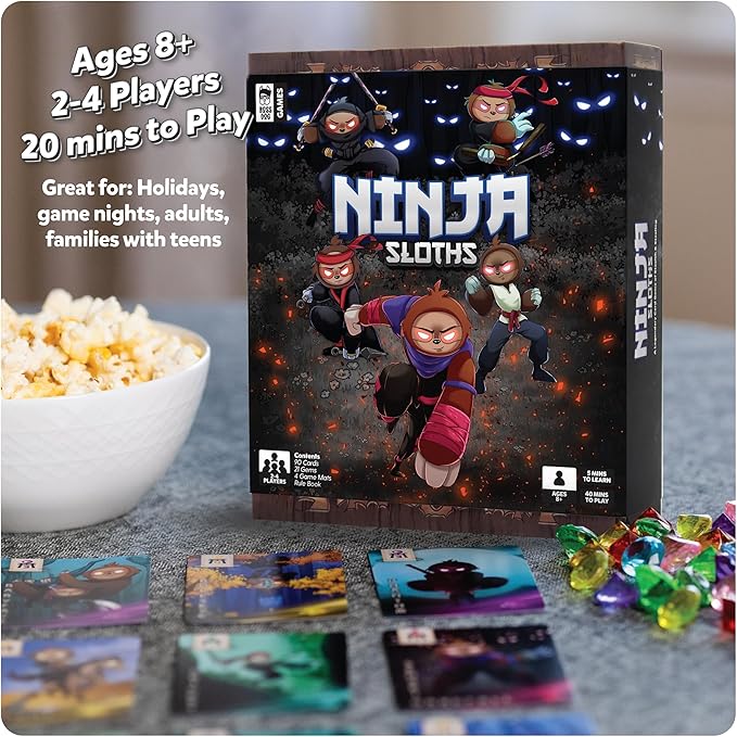 Card Games for Kids 8-12 Ninja Sloths 2 + Players, Ages 8+ Strategic Fun Family Games for Kids 8-12, Teens and Adults Easy to Learn & Quick, Strategy | Christmas Family Game Night, Kid and Adults