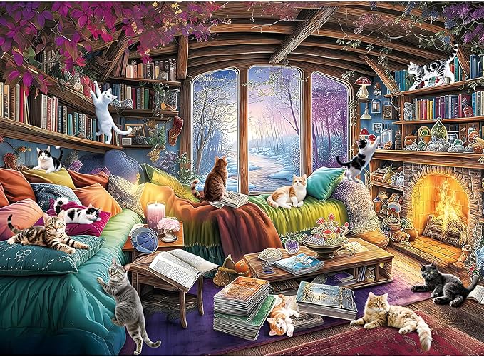 300 Piece Puzzles for Adults, 300 Piece Puzzles for Adults Large Piece, Fantasy Cat Winter Jigsaw Puzzle, Funny Gift for Adult Kids Senior Challenging Family Games Gift Toy, 20.5 X 15 in