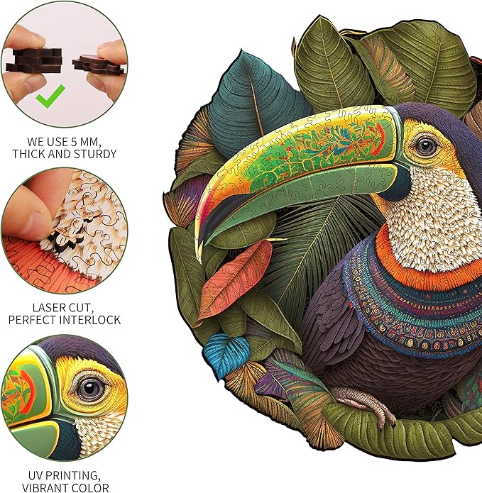 Mys Aurora Unique Wooden Jigsaw Puzzles - Mandala Parrot, 500 Pcs King Size 16.5'' x 16.4'', Luxurious Shaped Wood Puzzle, Beautiful Package, Best Gift for Adults and Kids, Family Game