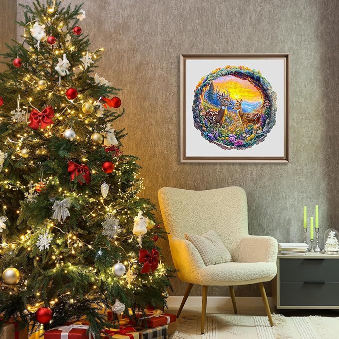 Wooden Puzzles for Adults - Deer Among Flowers Wooden Jigsaw Puzzle - Unique Animal Shaped Wood Puzzles Adult - Christmas Birthday Gifts for Adults/Friends/Family - 300pcs 13.4 * 13.3in