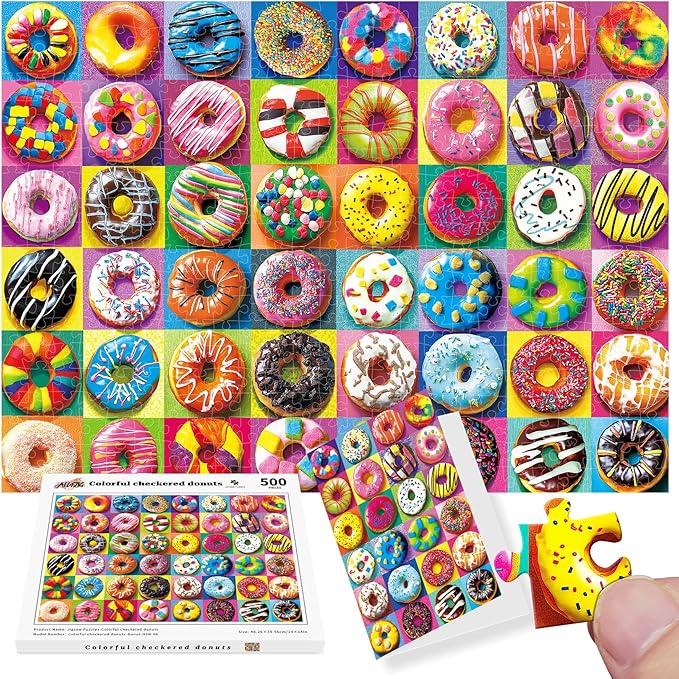 ALL4JIG Doughnut Fun Jigsaw Puzzles for Adults and Kids, 500 Pieces, 19" x 14", Christmas Secret Santa Gift, White Elephant Gifts, Number Partitioned for Easy Solving