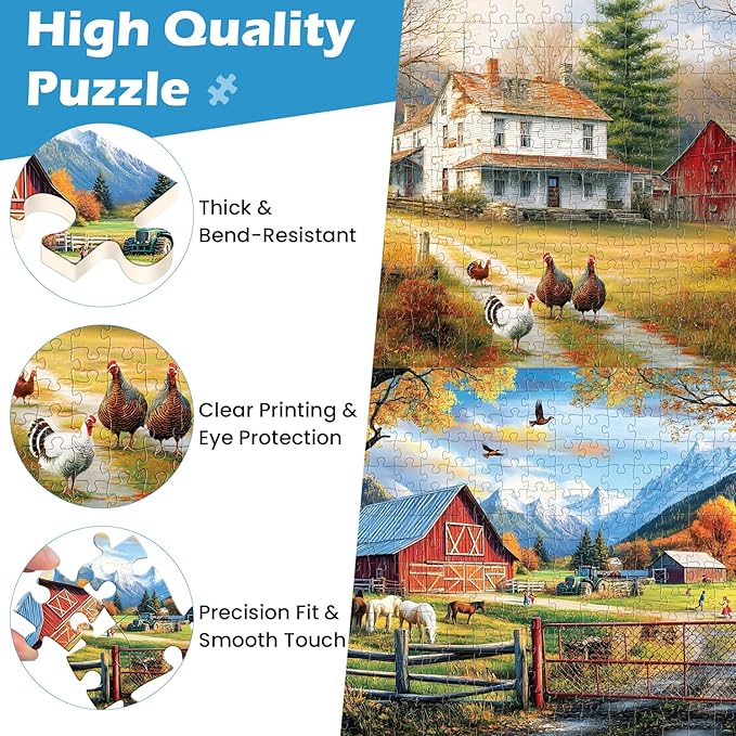 2 Pack 300 Pieces Puzzle for Adults,Autumn Puzzle Farm Jigsaw Puzzles 300 Pieces for Adults Kids Seniors Countryside Jigsaw Puzzle Premium Cardboard Puzzles for Tabletop Family Activity Gift