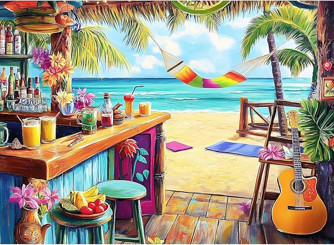 500 Piece Puzzle for Adults, Vacation Jigsaw Puzzle, Seaside Bar Puzzles 500 Pieces Birthday Party for Family Kids and Adults Funny Puzzle, Fun and Challenging Family Games 20.5×15 in