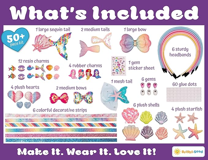 Headband Making Kit for Girls, Make Your Own Fashion Headband, Girl Accessories Ages 5-12, DIY Arts & Crafts, DIY Hair Accessories Set, Birthday Gifts for Girls 5 6 7+ Years Old, Gift Ideas Mermaid