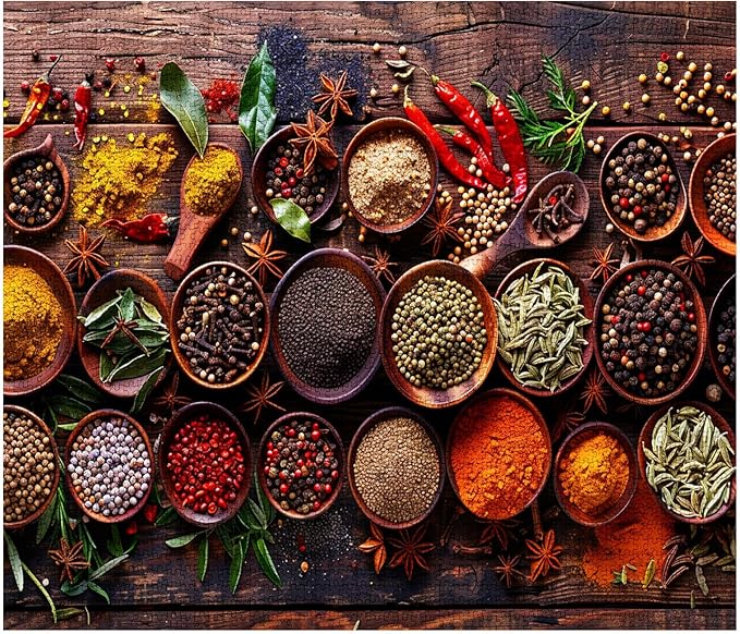 Tucocoo Variety of Spices Jigsaw Puzzle 1000 Pieces Puzzles for Adults, Rustical Wood Natural Kitchen Art Puzzles for Challenging Family Activity Games 27 x 20 inch Colorful DIY Puzzle for Home Decor