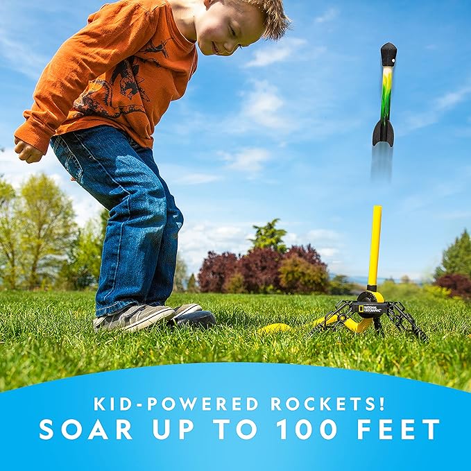 National Geographic Air Rocket Toy – Ultimate LED Rocket Launcher for Kids, Jump and Launch The Light Up, Air Powered, Foam Tipped Rockets up to 100 Feet
