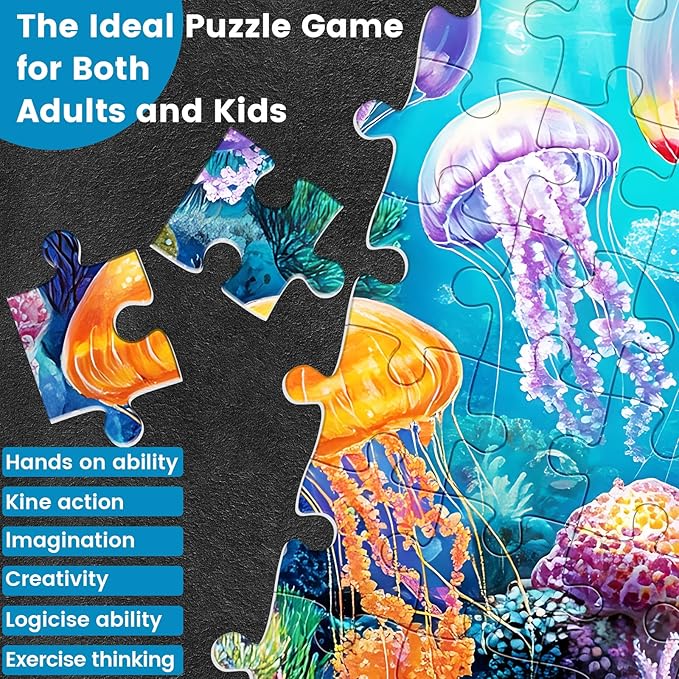 300 Piece Puzzle for Adults,Ocean Jellyfish Jigsaw Puzzles 300 Pieces for Adult Kids Elderly Puzzle Game Premium Cardboard Jigsaw Puzzle Challenging Puzzles Game Family Activity Birthday Gift Toy