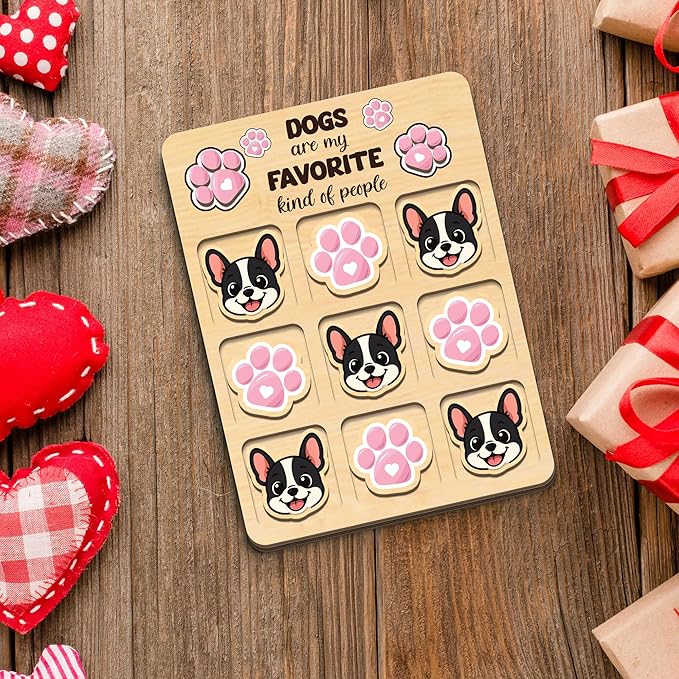Personalized Dog XO Board Game, Personalized Cute Dog Wooden Noughts and Crosses Game, Pet Table Decor Road Trip Travel Game for Family (Dog 2)