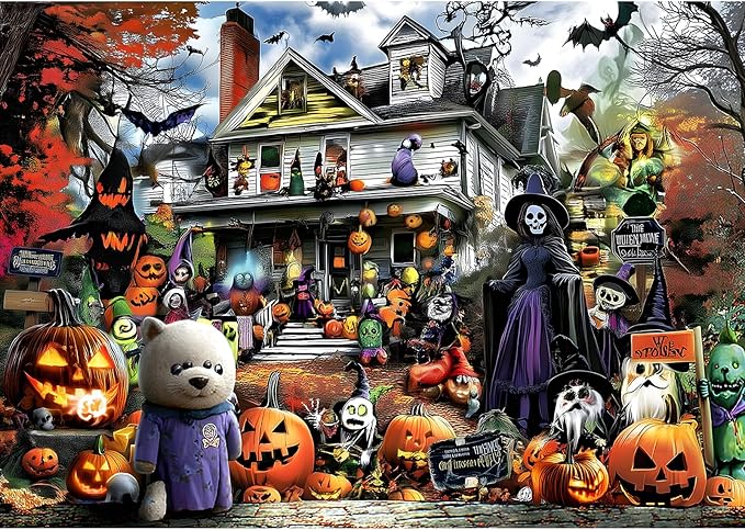 Halloween Haunted House Puzzle for Adults 1000 Piece Spooky Horror Jigsaw Puzzle Ghosts Bats Challenging Gothic Puzzle Scary Ghost House Fun Adult Games Halloween Party Decoration (27.6"x19.7")