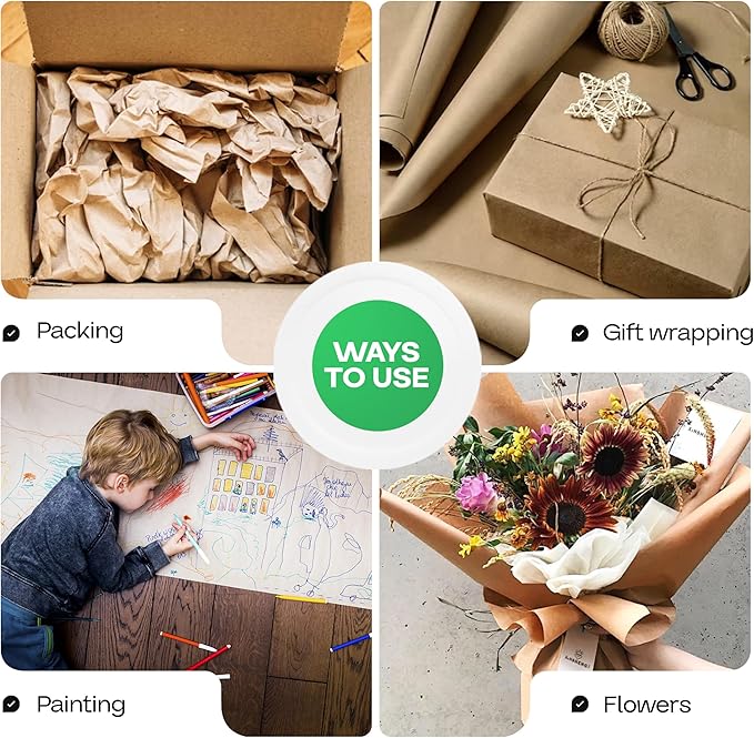 Brown Paper Roll 48" x 1800" (150 feet), Pack of 6 - USA-Made Brown Packing Paper 50lb Thickness for Moving, Shipping, Crafts/Arts - 100% Recycled Natural Wrapping Material by IDL Packaging