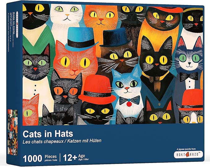 rokr&razo, Cats in Hats, Cute 1000 Pieces Jigsaw Puzzles for Adults, Finish Size 26.0 * 18.9in