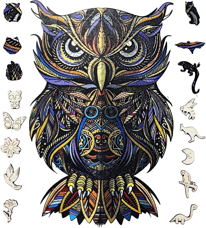 Wooden Jigsaw Puzzle for Adults,Owl Animals Shaped Magic Puzzle Pieces Best Gift for Adults,Can be Used as a Cool Mouse Pad,212pcs,(16.14 * 10.43 inches)