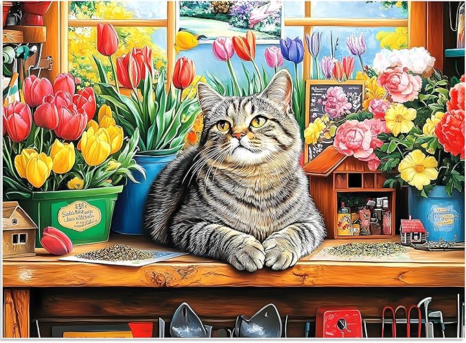 Puzzles for Adults 500 Pieces,Cute Cats Puzzle for Adults,Flower & Kittens Jigsaw Puzzles,Recyclable Cardboard Puzzles for Seniors Kids Teen,Puzzle for Family Game Nights, 20.5x15 in