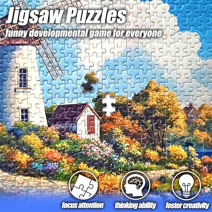 MISITU Jigsaw Puzzles 1000 Pieces for Adults Mini Puzzles Micro Pieces Challenging Difficult Puzzles Christmas Birthday Gift Game Toys Windmill Town 10.24 x 14.96 Inches