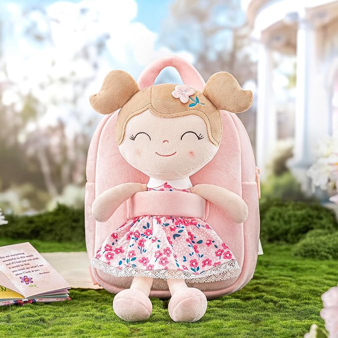 Gloveleya Toddler Backpack Baby Girl Gift Plush Bag Diaper Bag Plush Printed Sakura Backpack 9 Inches