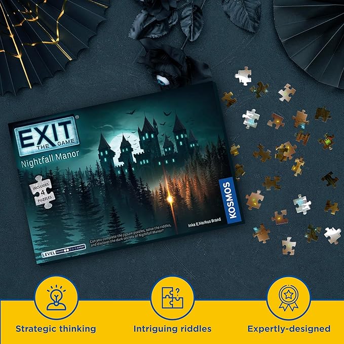 EXIT: Nightfall Manor (with Jigsaw Puzzles) | EXIT: The Game – A Kosmos Game | Family-Friendly, Jigsaw Puzzle-Based at-Home Escape Room Experience | Collaborative Game | for 1 to 4 Players, Ages 10+