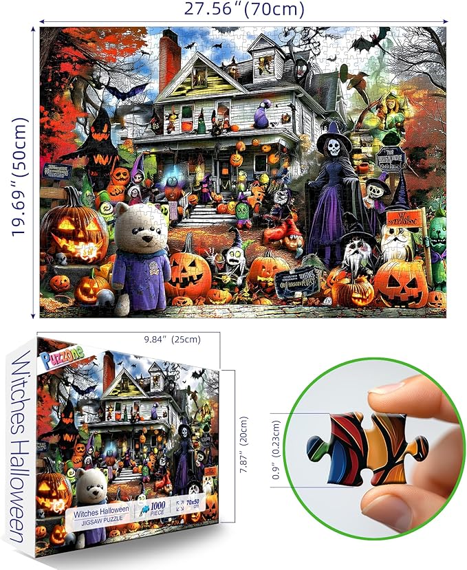 Halloween Haunted House Puzzle for Adults 1000 Piece Spooky Horror Jigsaw Puzzle Ghosts Bats Challenging Gothic Puzzle Scary Ghost House Fun Adult Games Halloween Party Decoration (27.6"x19.7")