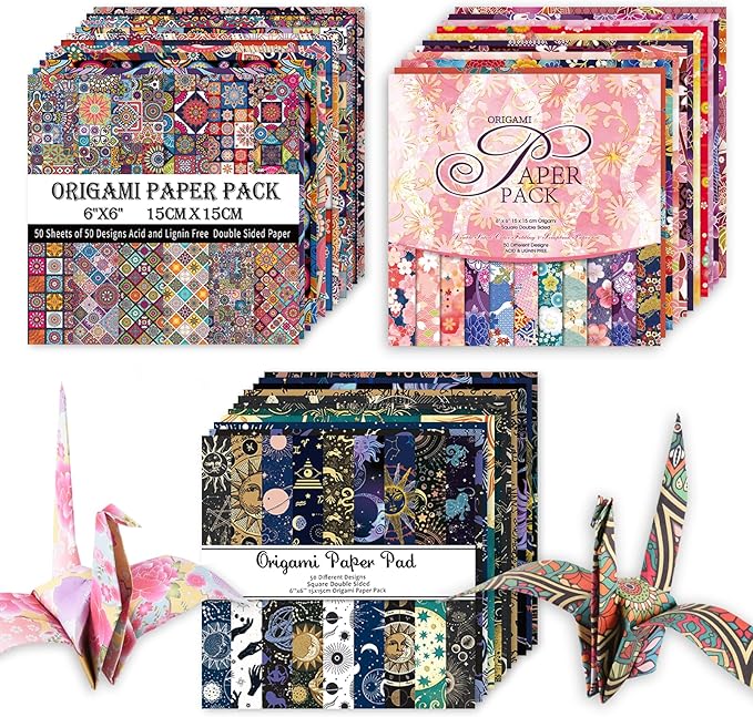 Origami 6x6 Paper Kit 150 Sheets 150 Vivid Colors Double Sided Same Printed Traditional Patterns Square for Arts Crafts Projects Japan Traditional Chiyo.Ethnic Style