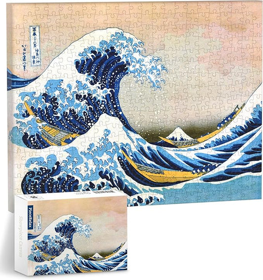 PieceRelax Puzzle Canvas Wall Art 366 Plastic Pieces for Adults - Hokusai - The Great Wave of Kanagawa - Unique Gift & Home Décor with Jigsaw Puzzle Artwork for Living Room Bedroom [HN1278]
