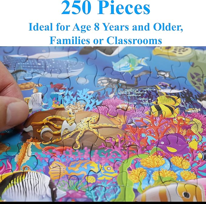 Think2Master Ocean Life 250 Pieces Jigsaw Puzzle Fun Educational Toy for Kids, Boys, Girls, School & Families. Great Gift for Boys & Girls Ages 8-10+ to Stimulate Learning. 14.2” X 19.3”