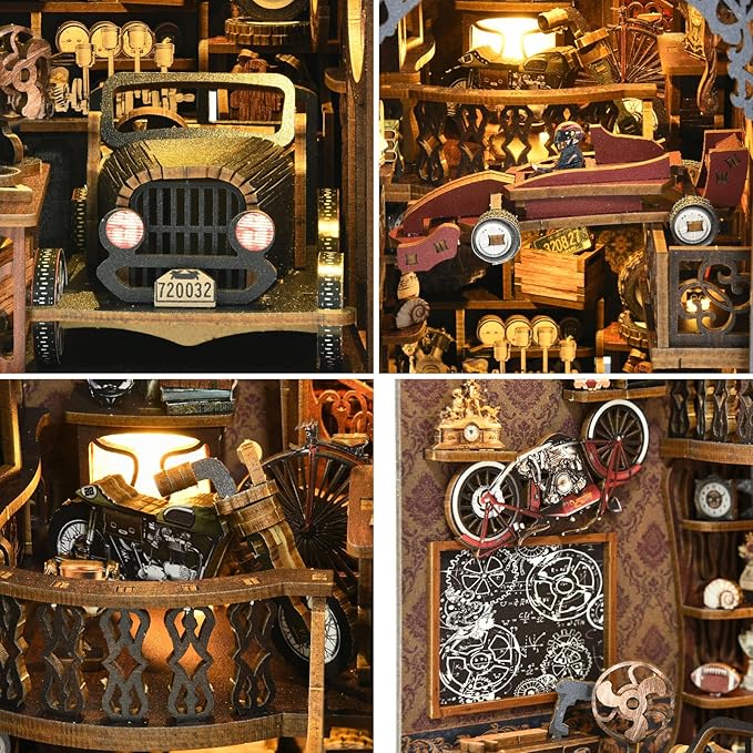 Book Nook Kit, Book Nook Kits for Adults and Teens, DIY Miniature Dollhouse Kit 3D Wooden Puzzle Booknook Bookend with LED Light