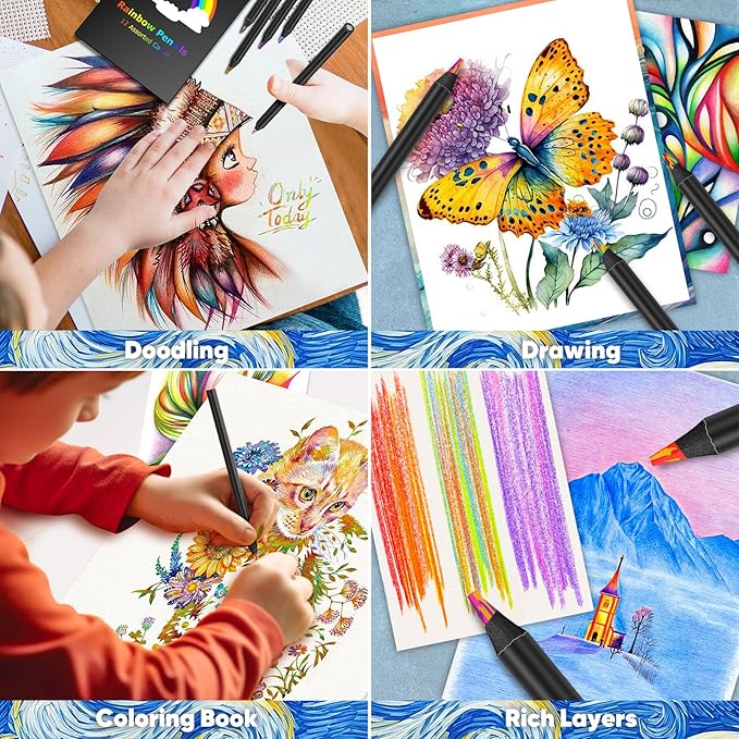 Hapikalor 24 Pack Rainbow Pencils, Cute School Supplies, Gifts for Teen Gifts Trendy Stuff, Art Supplies for Adults, Birthday Party Favors, Art Supplies for Kids