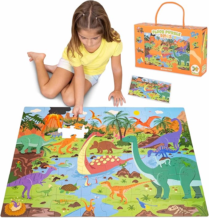 BONNYCO Giant Floor Puzzles for Kids of Dinosaurs with 48 Large Pieces. Jumbo Puzzle 36.2 x 24.4 in, Gifts for Boys and Girls, Educational Kids Toys Ages 2-8