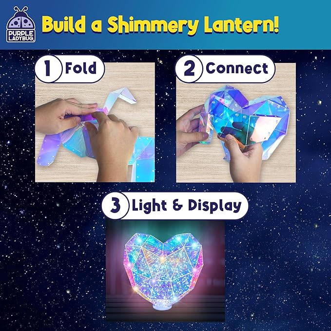 PURPLE LADYBUG Prismic Make Your Own 3D Heart Table Light for Girls, DIY Room Decor Craft, Gift for Girls 8, 9, 10, 11, 12-16 Years Old, Tweens & Teens, Birthday Gifts, Kids Arts and Crafts