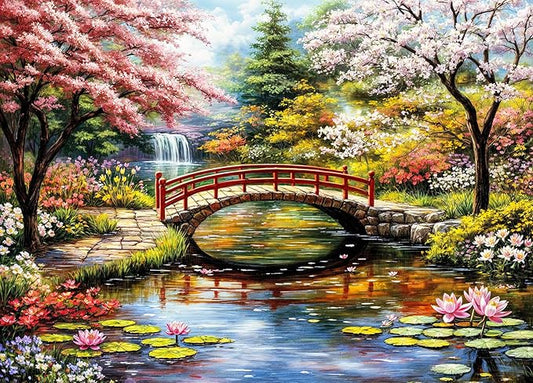 Japanese Garden Jigsaw Puzzles 1000 Pieces for Adults Cherry Trees Water Lilies 1000 Piece Jigsaw Puzzles for Adults