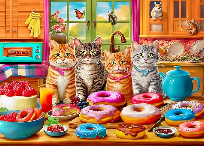 300 Piece Puzzles for Kids - Jigsaw Puzzles for Adults - Kitchen Kittens and Donuts
