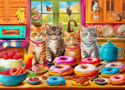 300 Piece Puzzles for Kids - Jigsaw Puzzles for Adults - Kitchen Kittens and Donuts