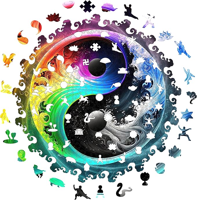 Mys Aurora Unique Wooden Jigsaw Puzzles - Yin Yang Mandala, 500 Pcs King Size 16.8" x 16.8", Original Mandala Wood Puzzle, Beautiful Package, Best Gift for Adults