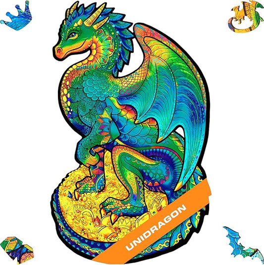 UNIDRAGON Wooden Puzzles for Adults Unique Jigsaw Puzzles - Guarding Dragon Big 8.3" х13 183 PCS Deko with Cut 0.03 mm Wood Accuracy Animal