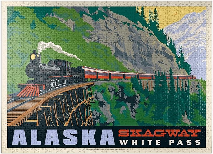 MyPuzzle Alaska: Skagway, Vintage Poster - Premium 1000 Piece Jigsaw Puzzle for Adults
