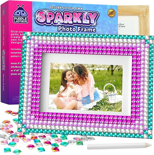 PURPLE LADYBUG Kids Picture Frame Mosaic Kit - Fun Arts & Crafts Gift for Girls 6-12, Great Activity for Summer, Sleepovers, Playdates - Birthday Gifts Idea for Girls